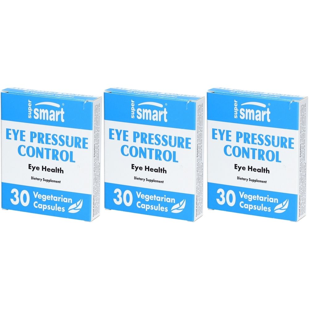 Trois boîtes « EYE PRESSURE CONTROL ». Chaque boîte contient 30 gélules végétariennes. Marque : iSmart. Pour la santé des yeux.