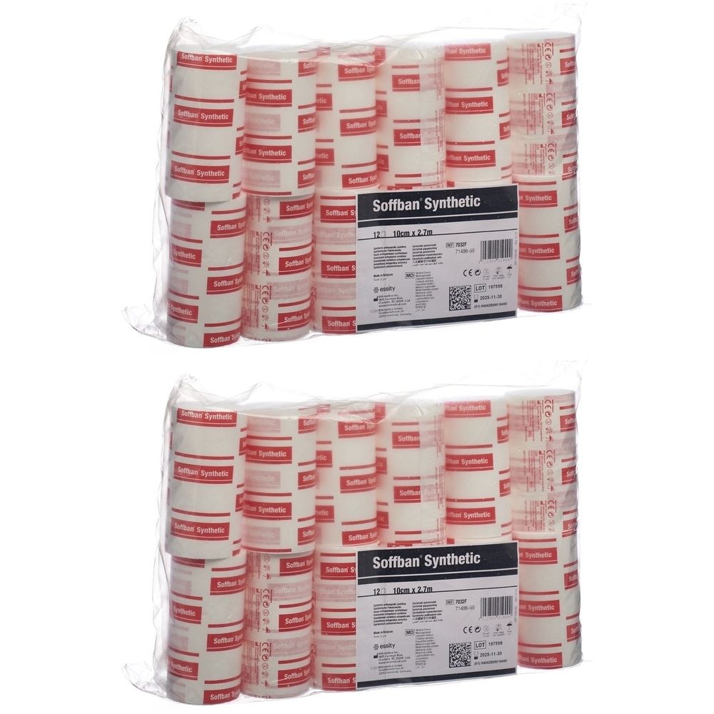 Emballage de SOFFBAN Synthetic. Plusieurs rouleaux emballés sous film plastique. Informations produit imprimées.