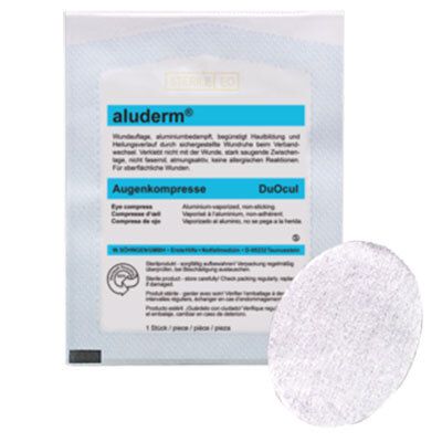 Compresse oculaire Aluderm DuOcul: Pansement aluminisé, non adhérent, respirant.