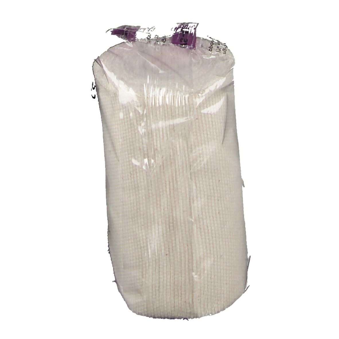 Bande blanche roulée dans un film transparent. La bande est rectangulaire et a une surface cannelée.