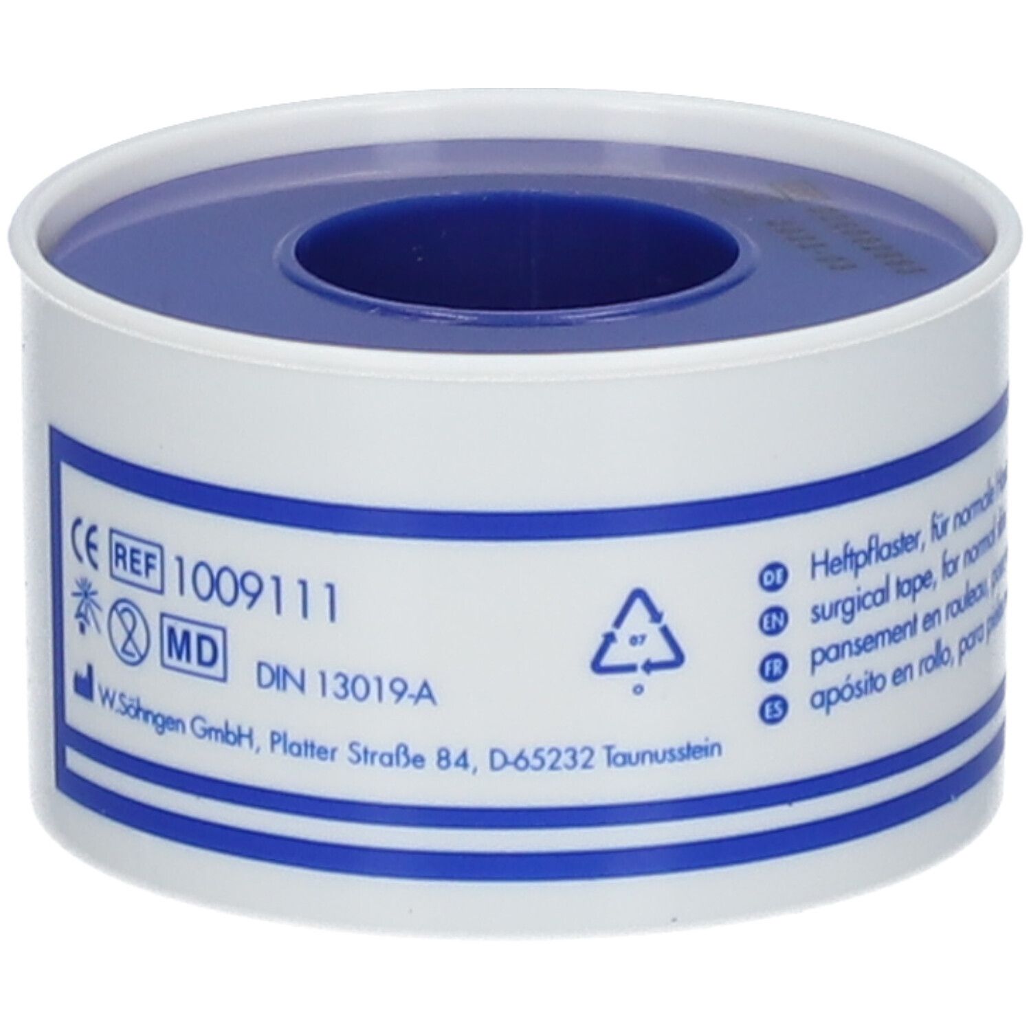 Rouleau SÖHNGEN®-Plast. Emballage blanc et bleu. Texte : CE, REF 1009111, MD, DIN 13019-A. Adresse du fabricant.