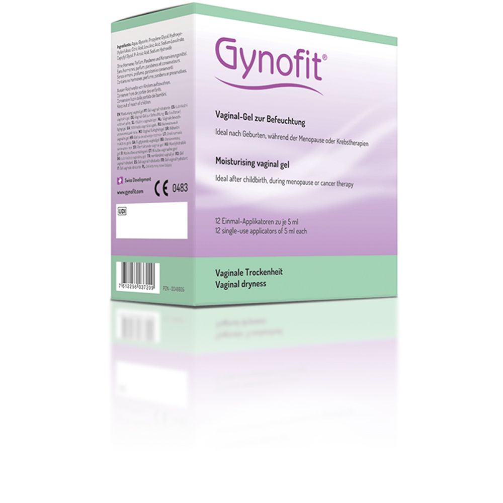 Boîte de Gel Vaginal Gynofit avec 12 applicateurs, pour sécheresse vaginale.