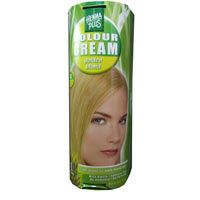 Hennaplus Colour Cream. Emballage vert et blanc. Femme aux cheveux blonds. Nom du produit et teinte 8,3 Golden Blond.