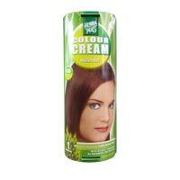 Emballage cylindrique Hennaplus Colour Cream. Inscription : Colour Cream, Hazelnut. Image d'une femme aux cheveux bruns.