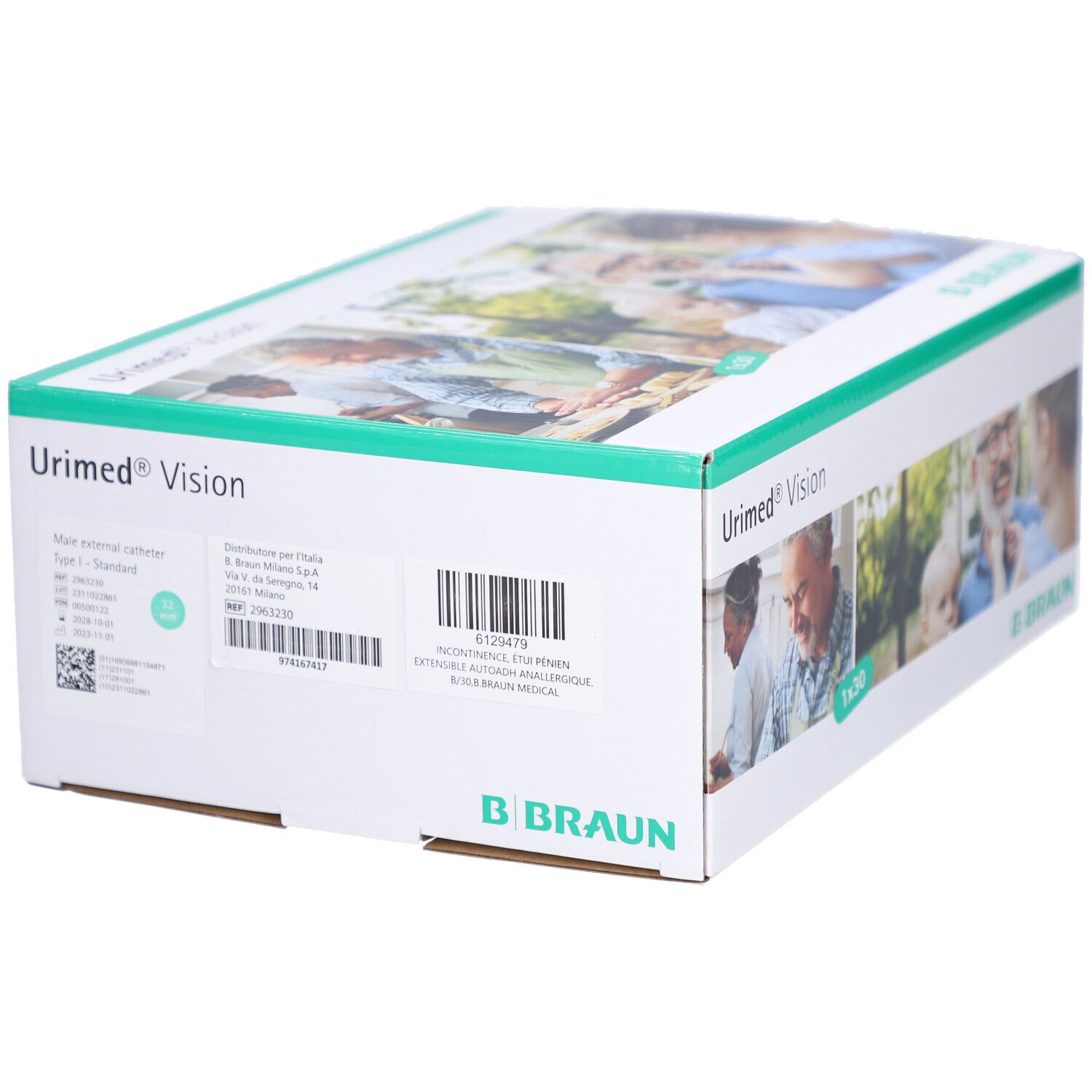 Emballage B. Braun Urimed Vision avec images de familles.