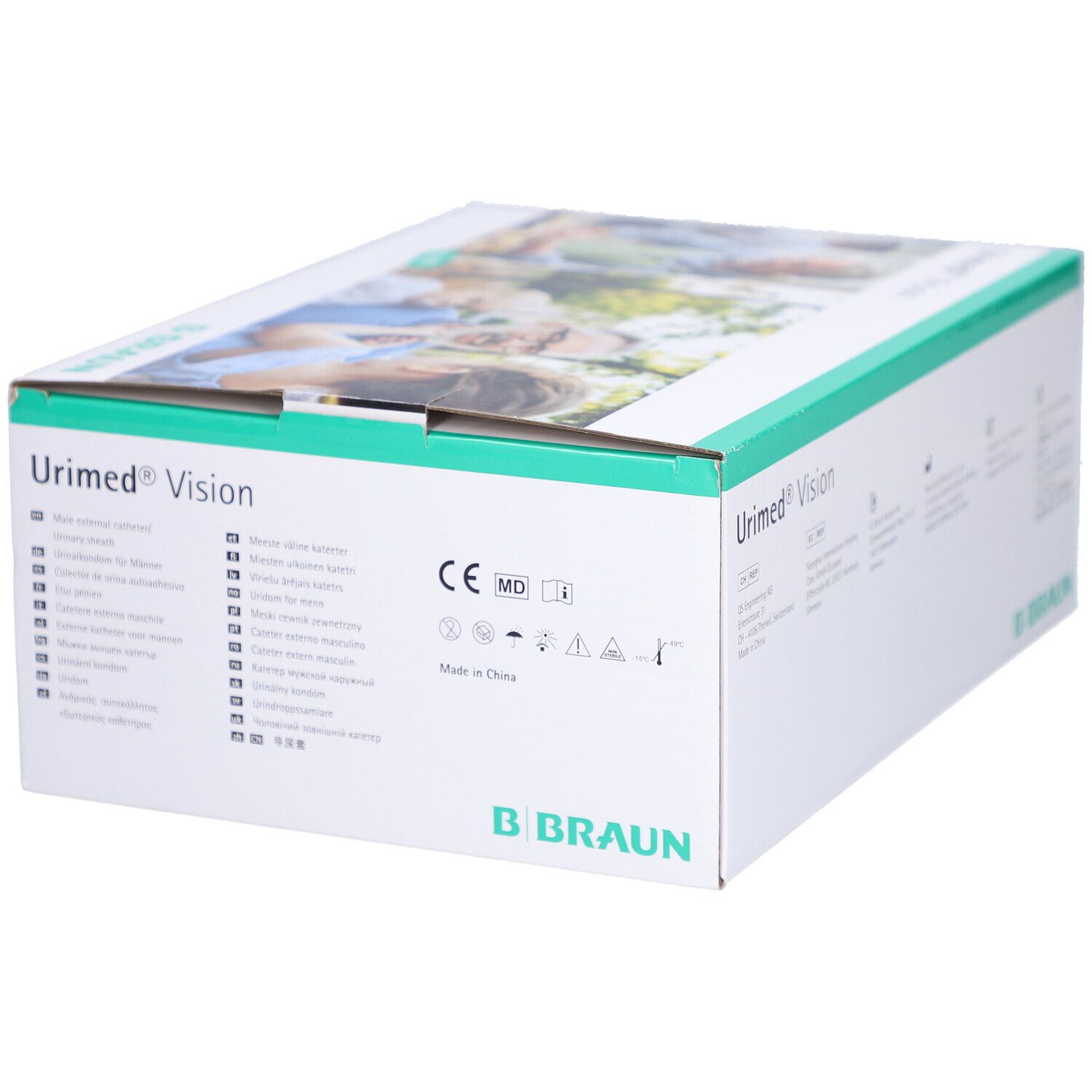 Emballage B. Braun Urimed Vision avec images de familles.