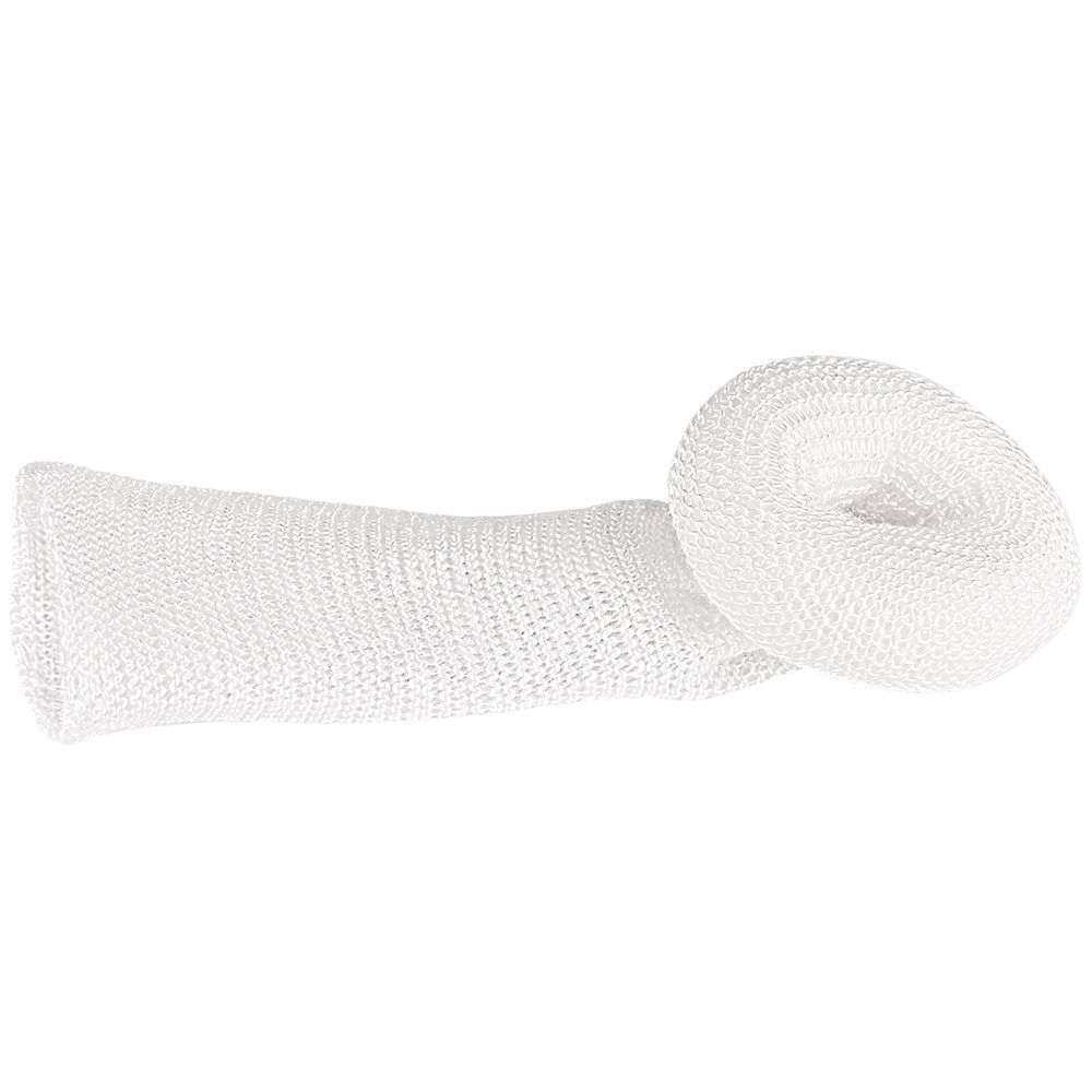 Bande tubulaire élastique blanche, enroulée et ouverte.