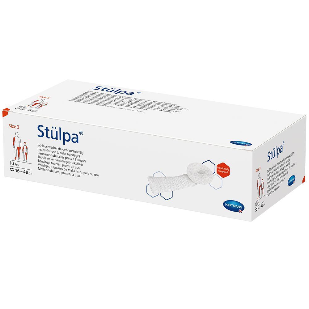 Emballage blanc Hartmann Stülpa® taille 3. Inscriptions : Stülpa®, Hartmann, indications de taille.