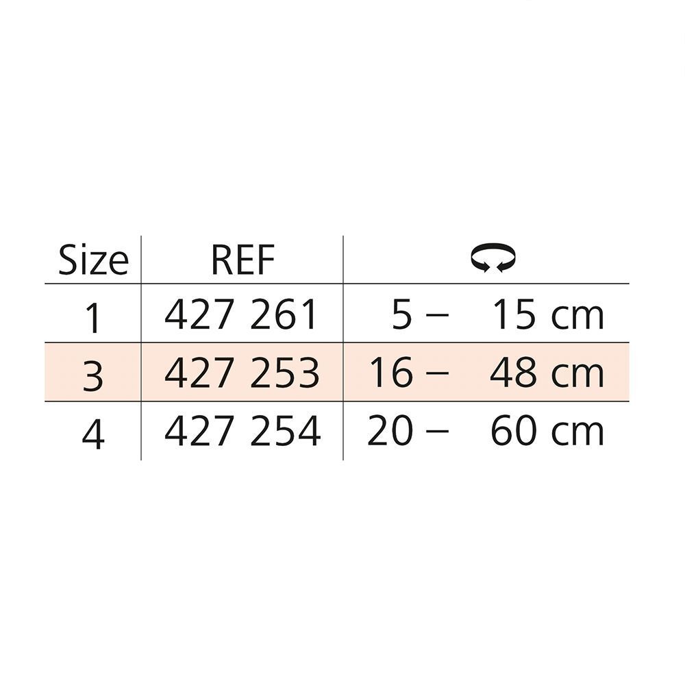 Tableau des tailles Stülpa. Tailles 1, 3 et 4 avec références et dimensions correspondantes.