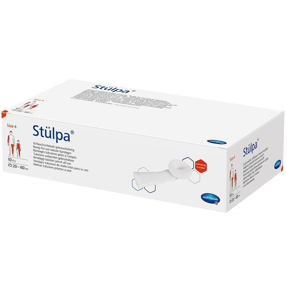Emballage blanc de Hartmann Stülpa® taille 4. Inscriptions : Stülpa®, taille 4, 10 pièces, 20-60 cm.