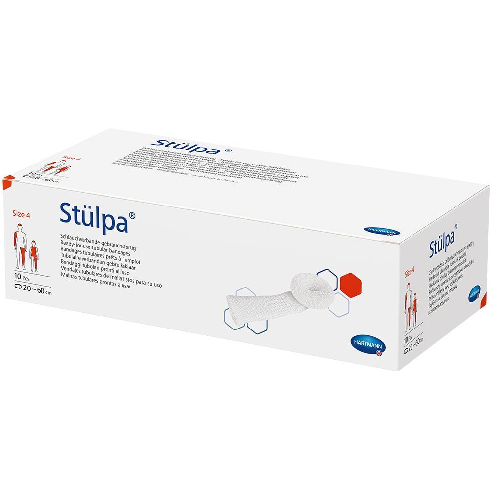 Hartmann Stülpa® bandage tubulaire taille 4, en boîte. Taille 4, 20-60 cm. Inscription : Stülpa®, Hartmann.