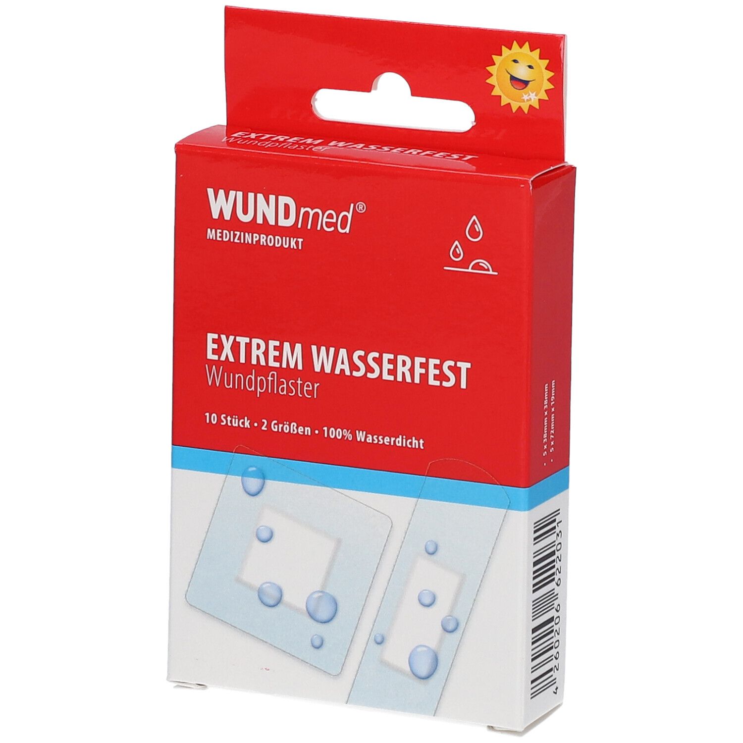 Emballage WUNDmed Pansements Extrême Waterproof, 10 pièces en 2 tailles, 100% étanche.