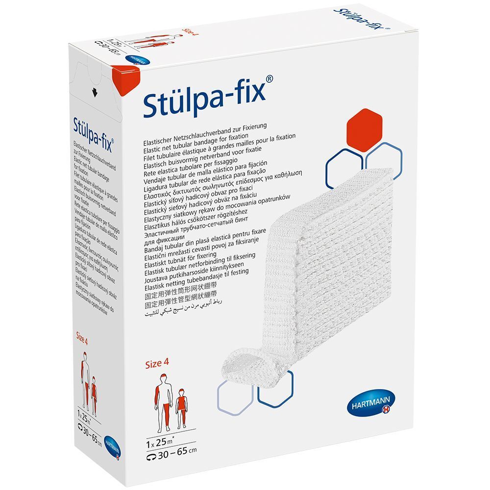 Hartmann Stülpa-fix, bandage tubulaire en filet, taille 4, en boîte. 1,25 m, 30-65 cm. Matériau en filet blanc.