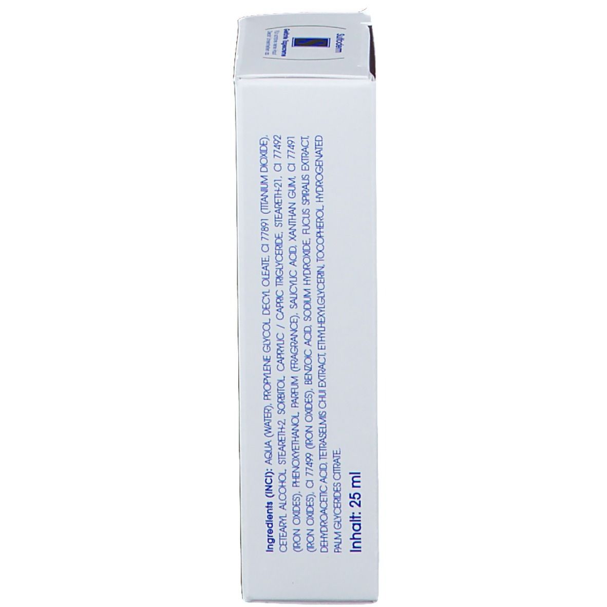 Dos de la boîte. Ingrédients, contenu 25 ml. Informations du fabricant.