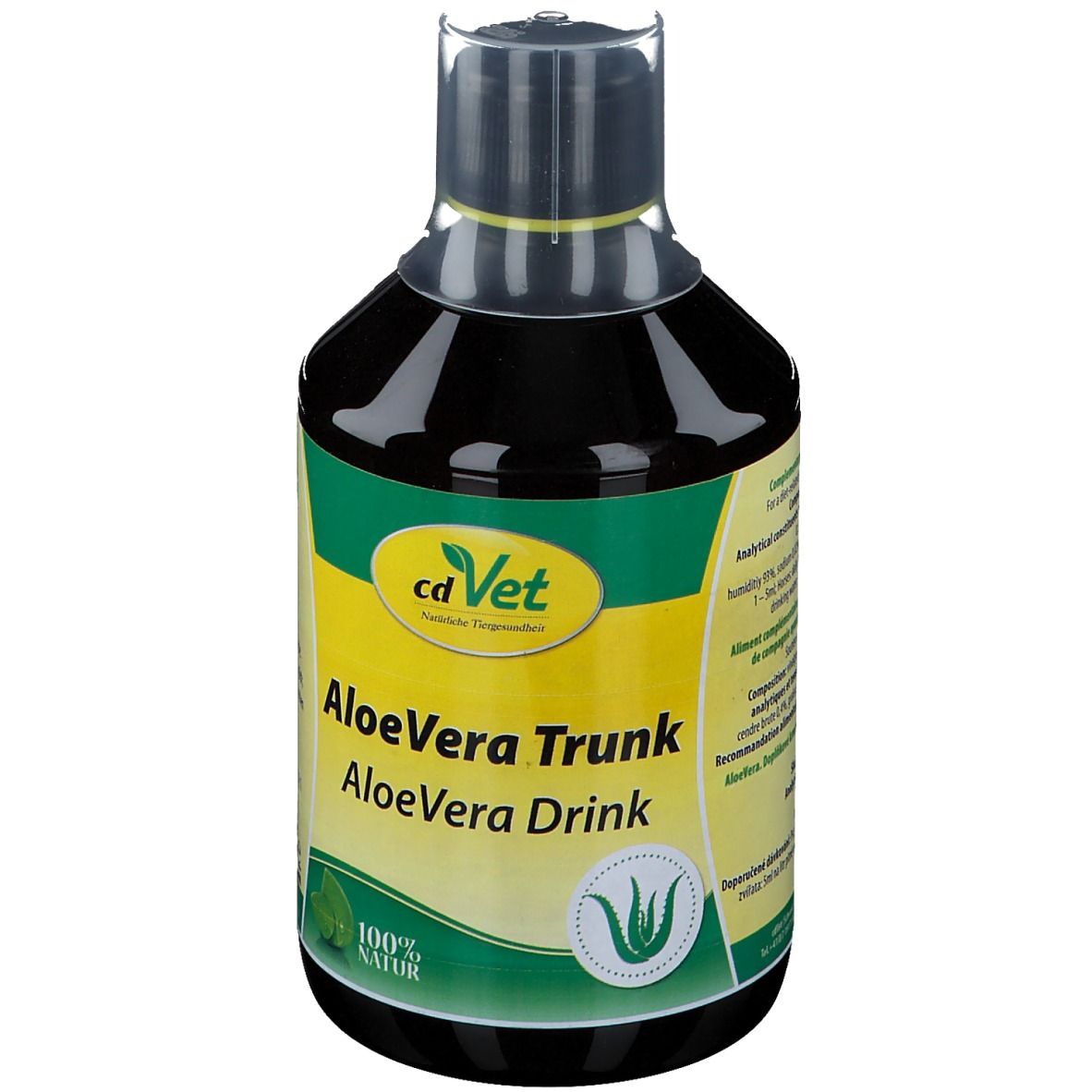 CdVet Aloe Vera Trunk, bouteille 500ml. Aliment complémentaire pour chiens, chats et chevaux.