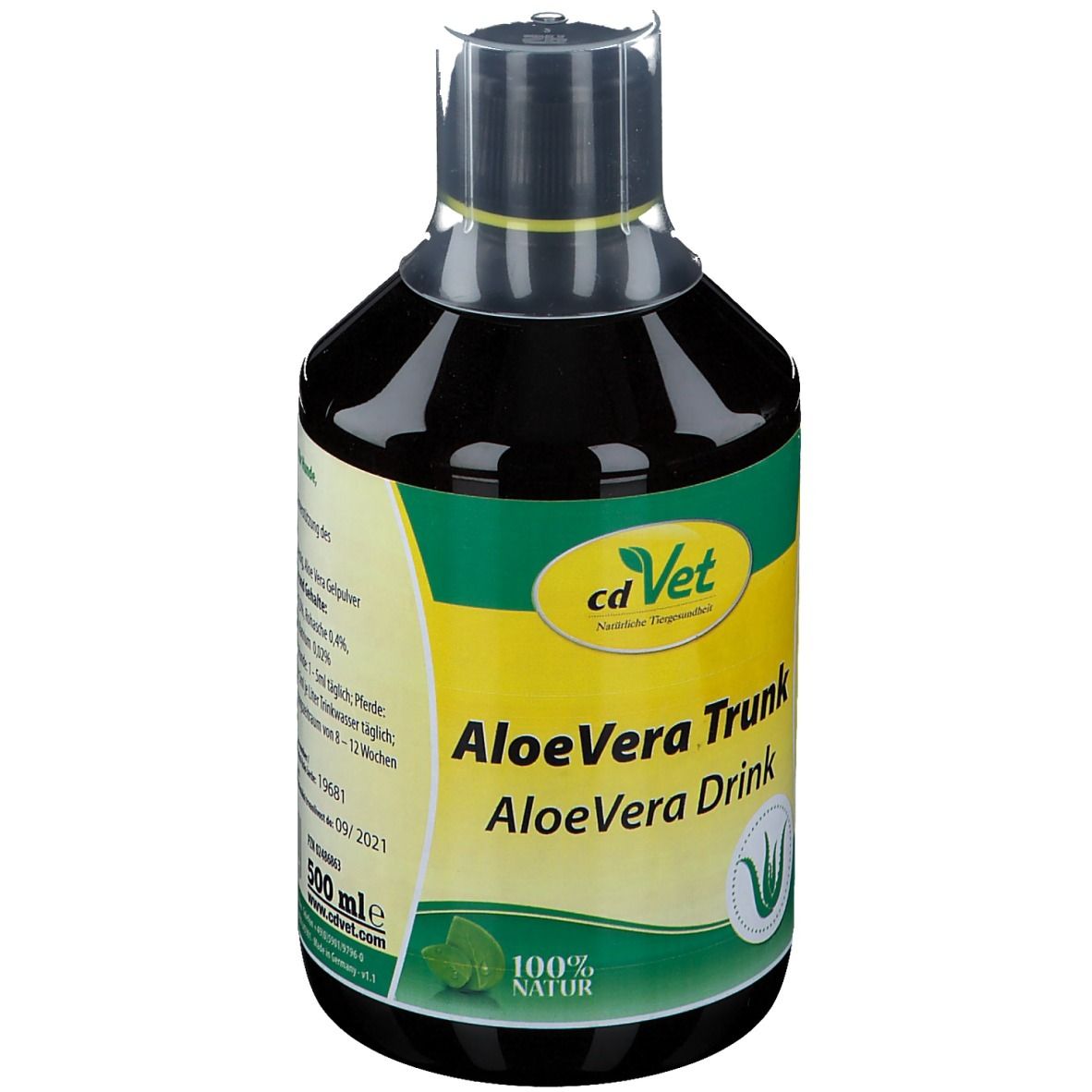 CdVet Aloe Vera Trunk, bouteille 500ml. Aliment complémentaire pour chiens, chats et chevaux.