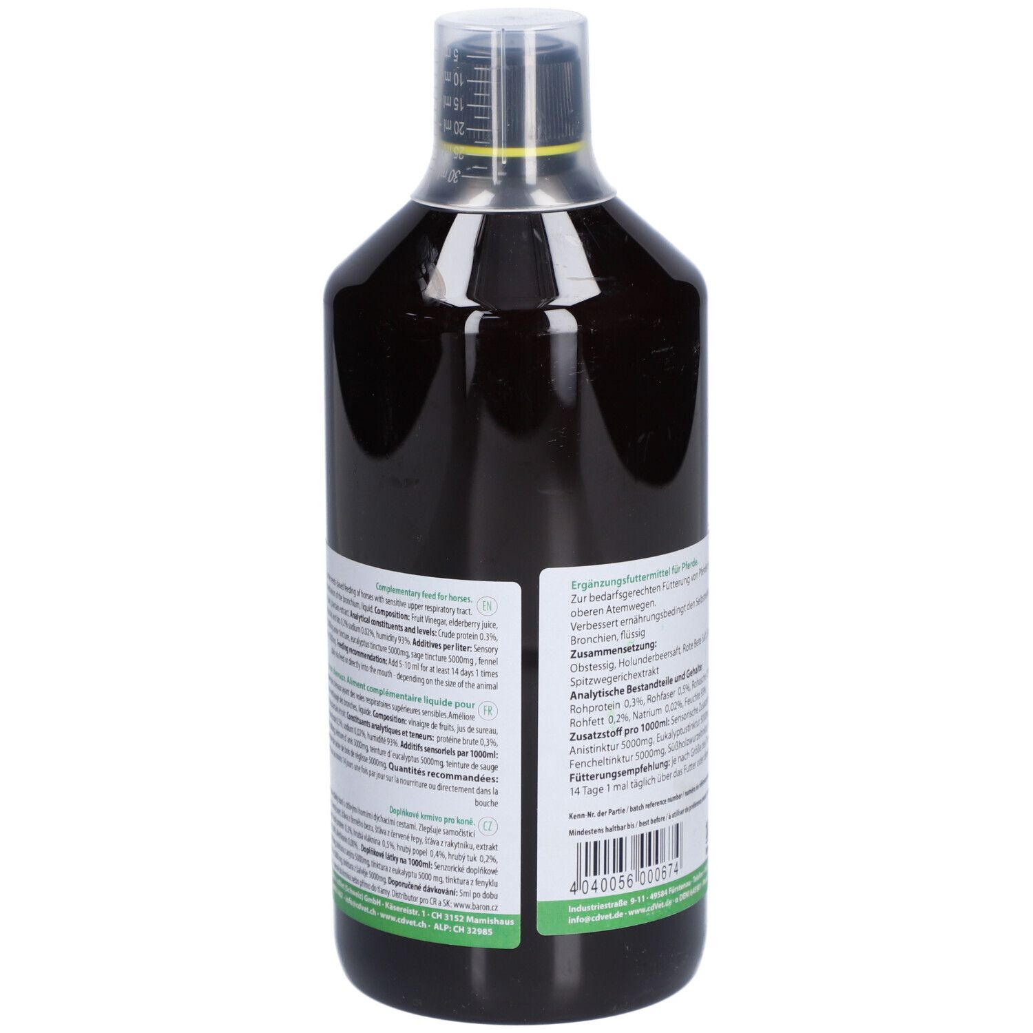 Arrière d'une bouteille EquiGreen DarmAktiv GutActive avec informations nutritionnelles.