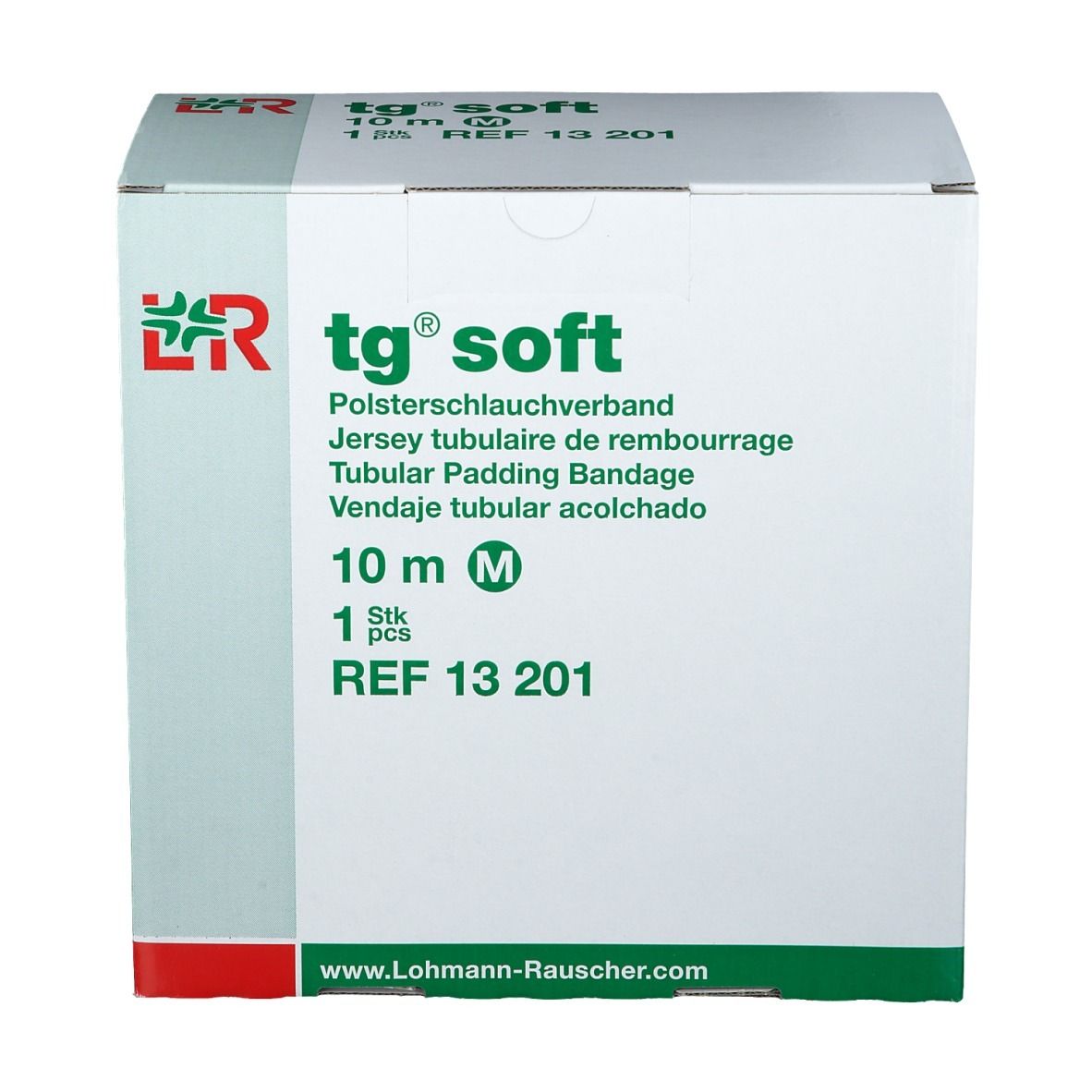 Emballage tg® soft. Bandage tubulaire de rembourrage, 10 m, taille M. Logo et nom du produit.