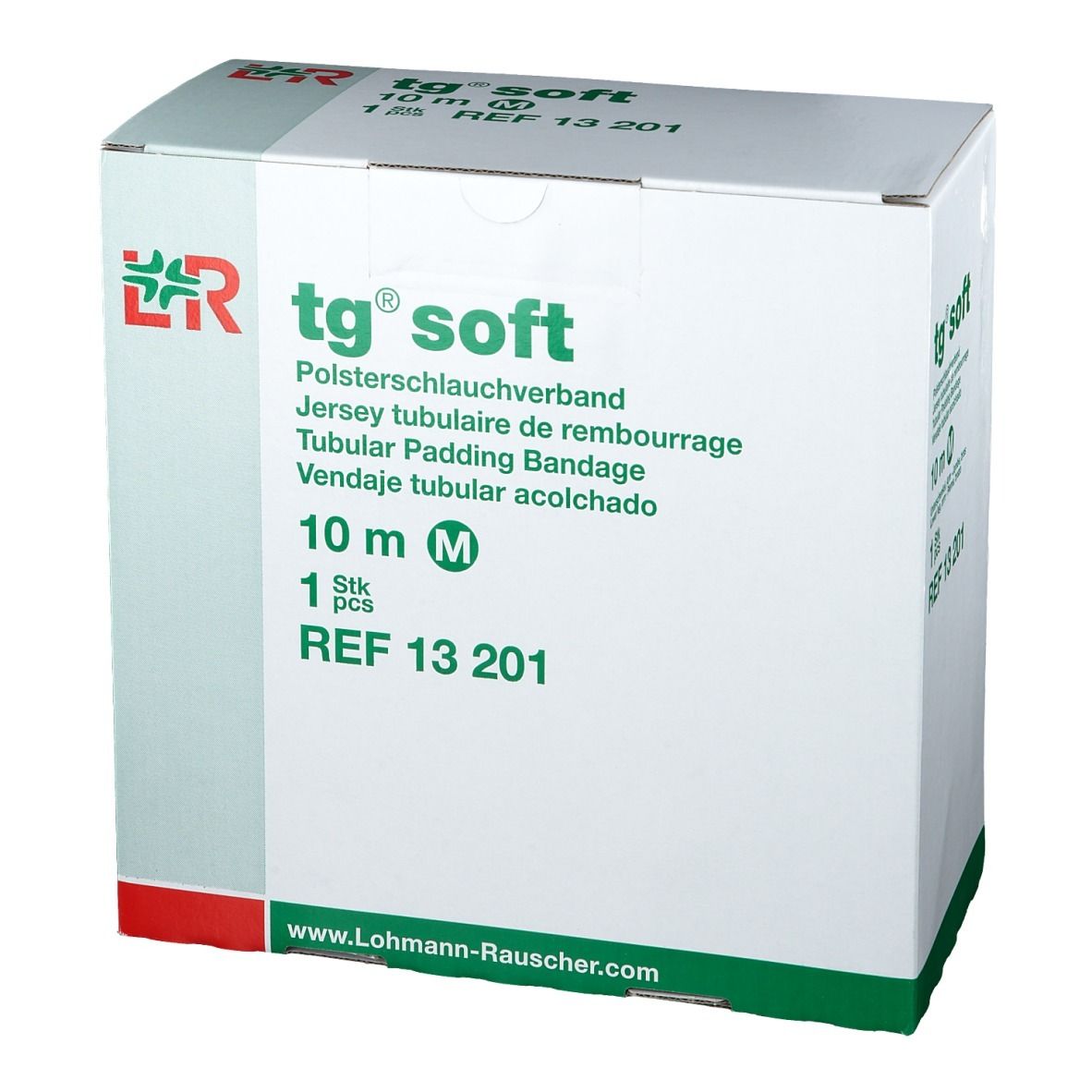 Emballage tg® soft. Bandage tubulaire de rembourrage, 10 m, taille M. Logo et nom du produit.