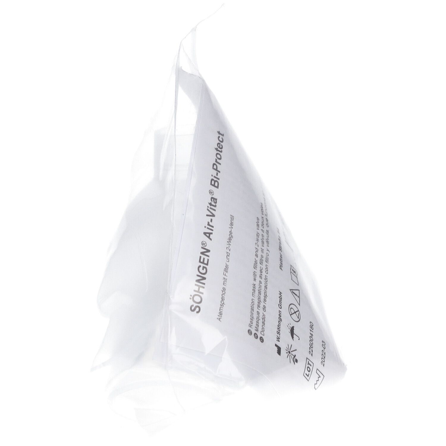 Air-Vita® Bi-Protect dans un emballage transparent. Informations produit sur fond blanc.