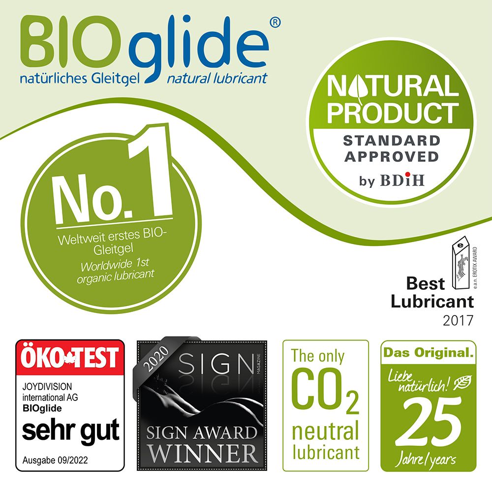 Prix BIOglide : N°1, ÖKO-TEST très bien, Sign Award Winner, CO2 neutre.