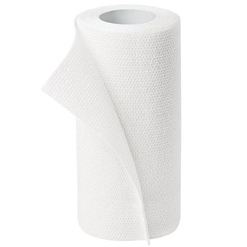 Rouleau de bandage Hartmann Idealast-haft blanc. Structure tissée, partiellement déroulé. Largeur visible.