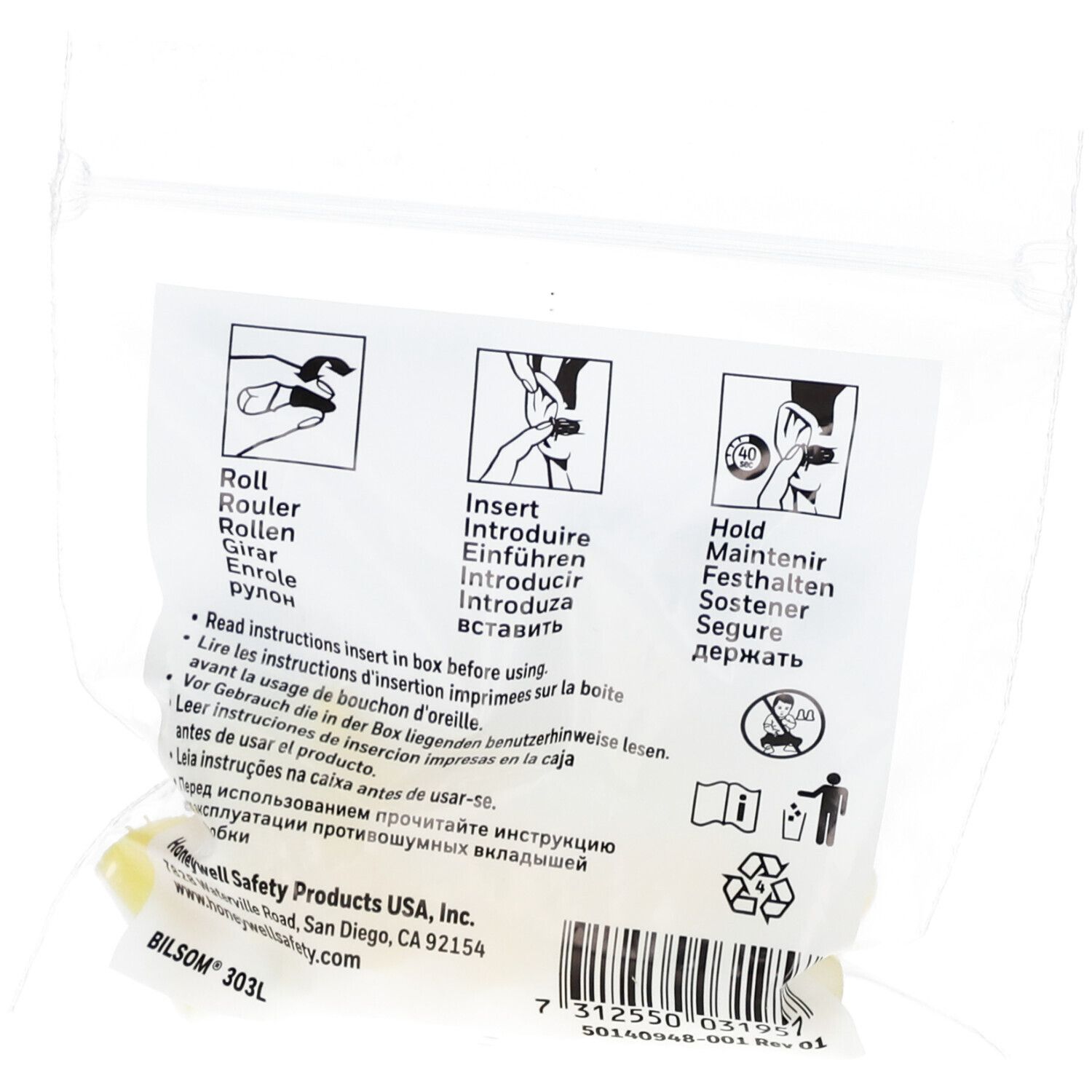 Emballage de bouchons d'oreilles Honeywell Bilsom 303L, 10 paires.