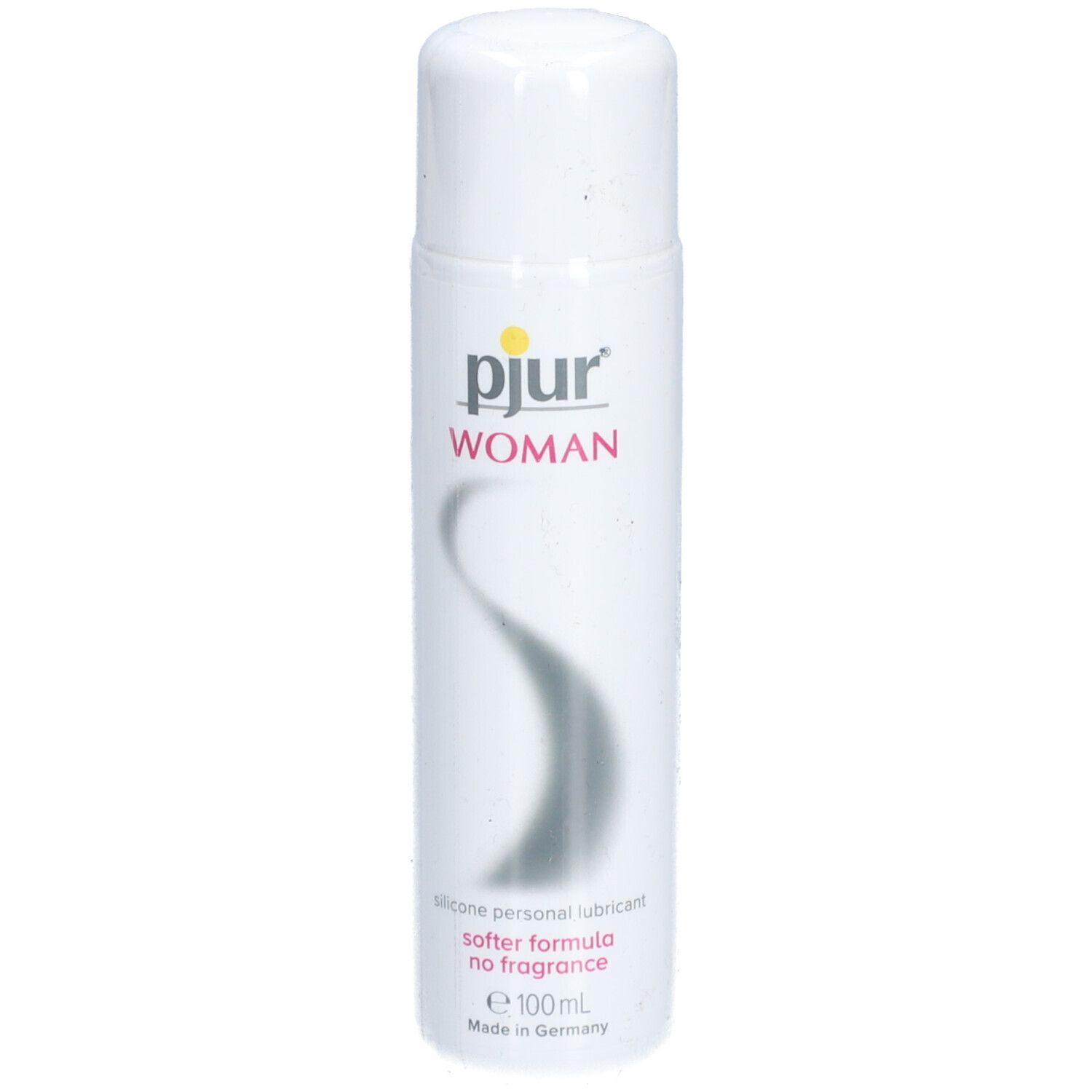 Flacon blanc pjur® WOMAN lubrifiant, 100ml, avec inscription.