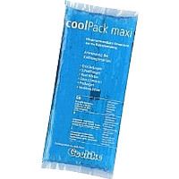 Compresse froide coolPack maxi bleue, rectangulaire. Texte: Kaltkompresse. Marque Coolike. Emballage avec informations.