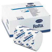 Rouleau de bandage en coton Rolta® soft blanc. Emballage avec nom du produit, logo Hartmann et marquage CE. 6 cm x 3 m.