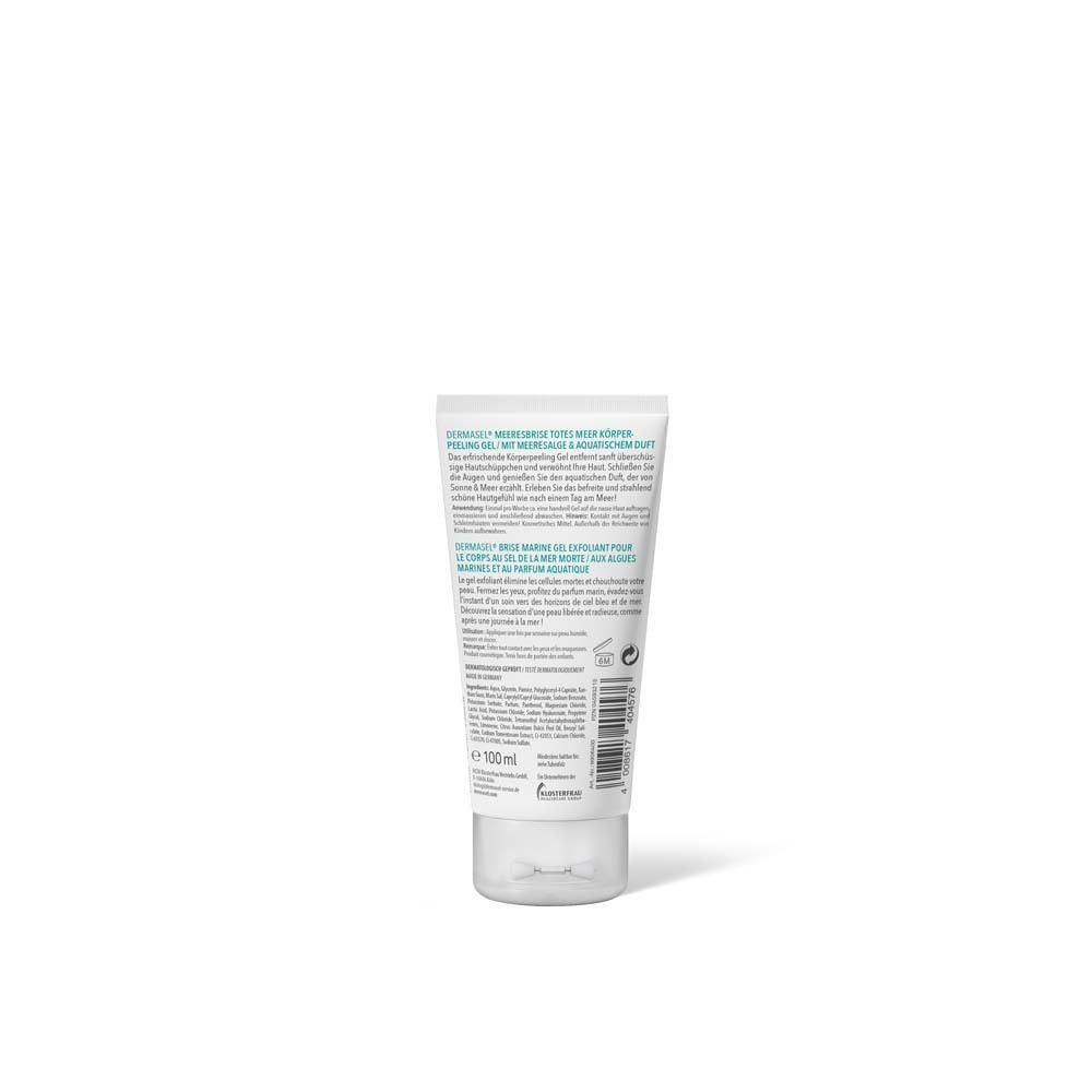 Dos du tube. Texte et informations sur le produit. Marque DERMASEL. Volume : 100 ml.