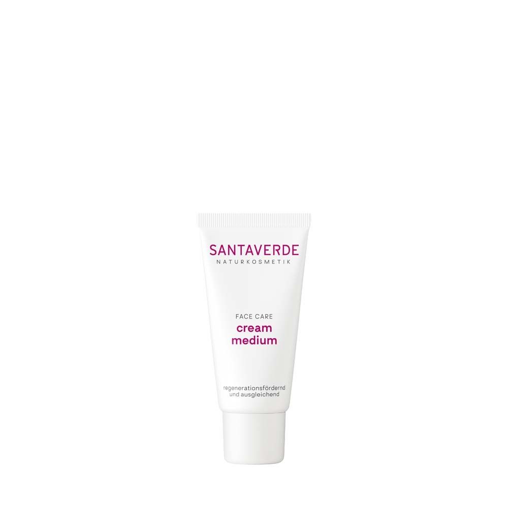 Tube blanc avec logo SANTAVERDE et inscription "cream medium".