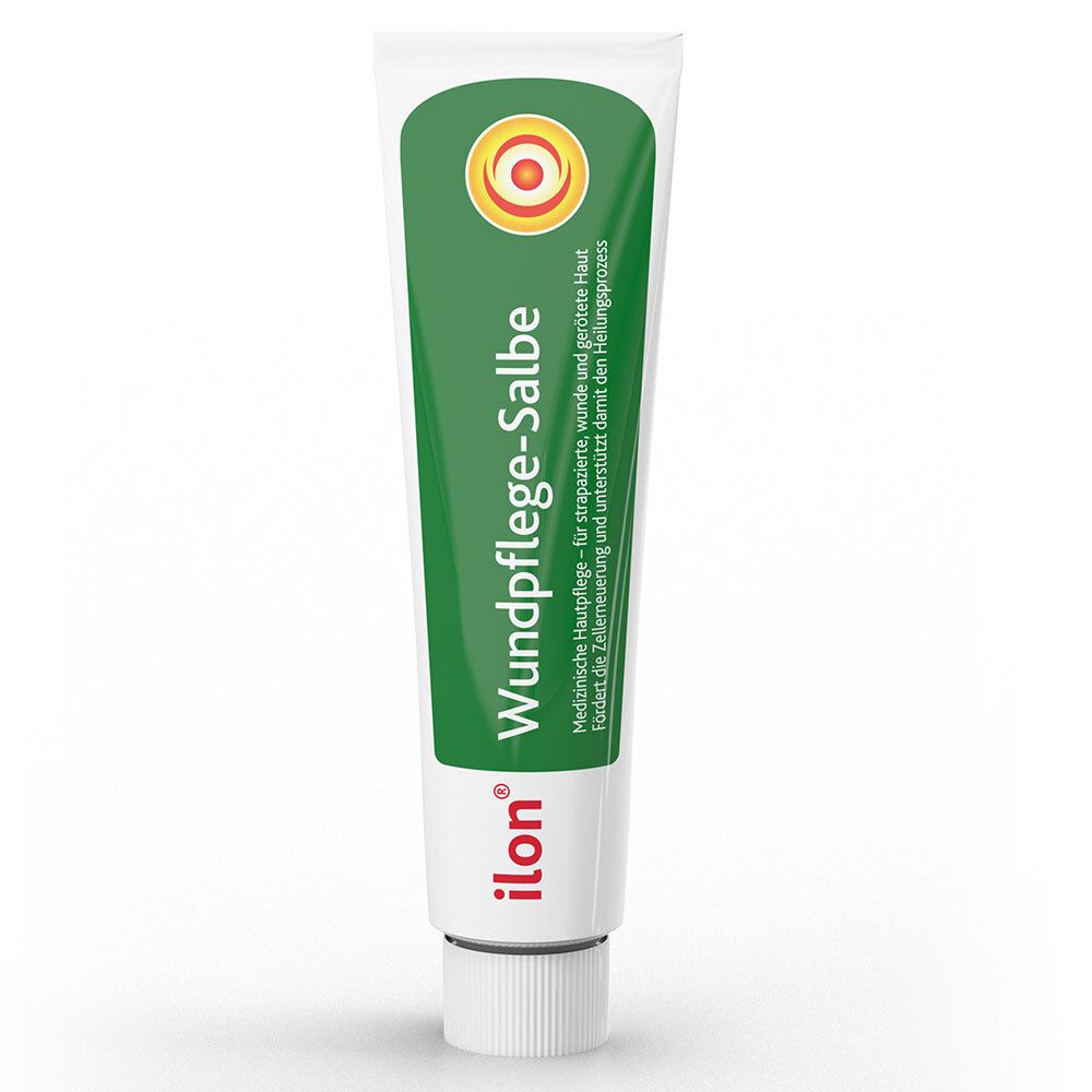 Tube de ilon® Wundpflege-Salbe. Design vert et blanc, nom et logo du produit clairement visibles.