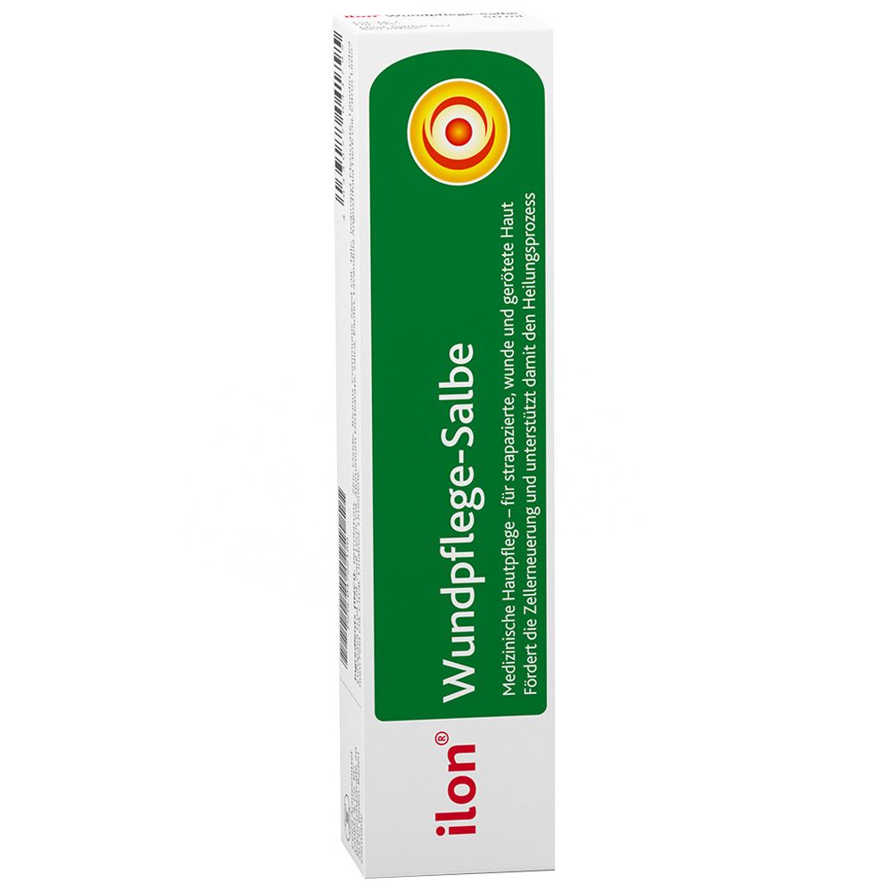 Boîte de ilon® Wundpflege-Salbe. Design vert et blanc, nom et logo du produit visibles.