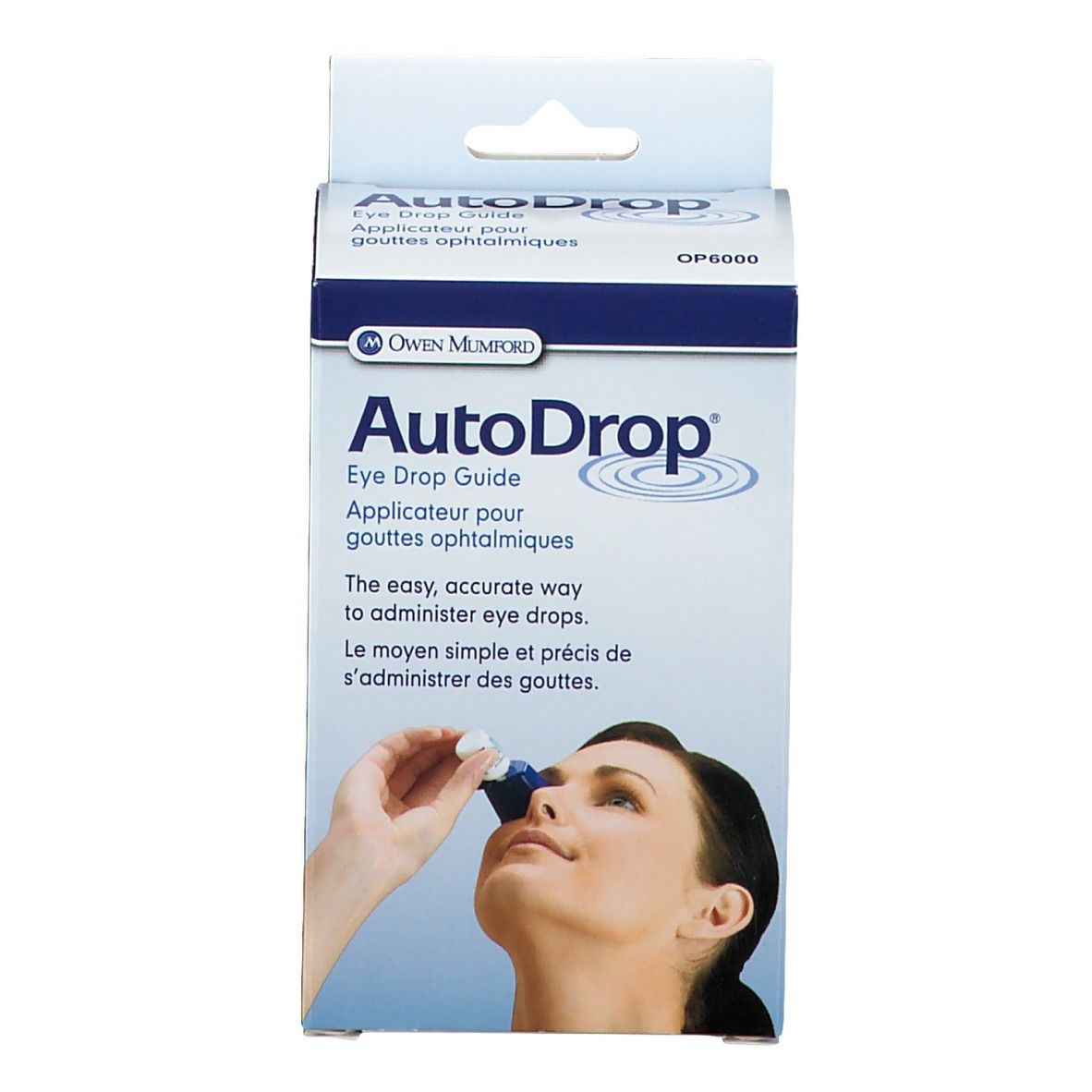 Applicateur de gouttes ophtalmiques AutoDrop pour une administration facile et précise.
