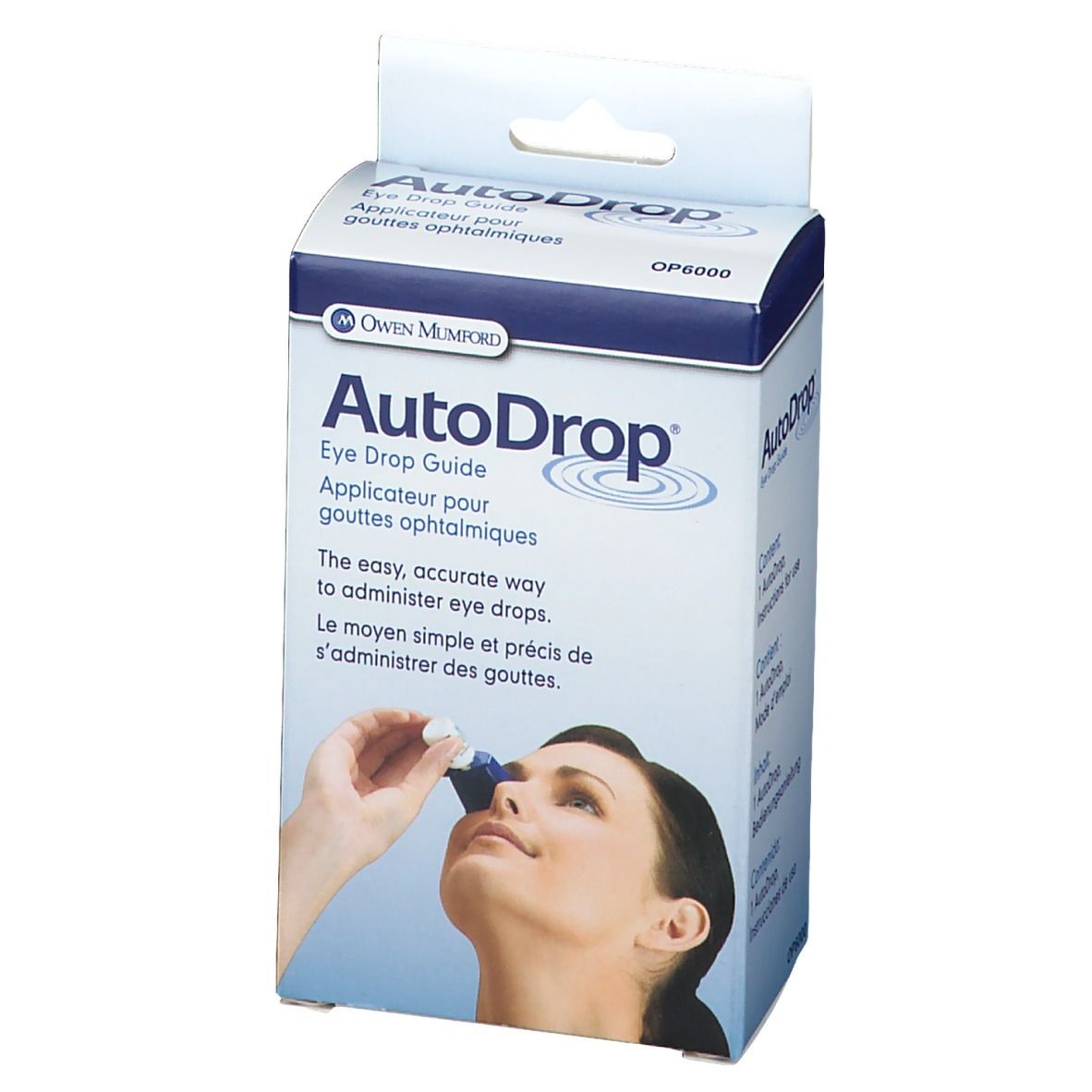 Applicateur de gouttes ophtalmiques AutoDrop pour une administration facile et précise.