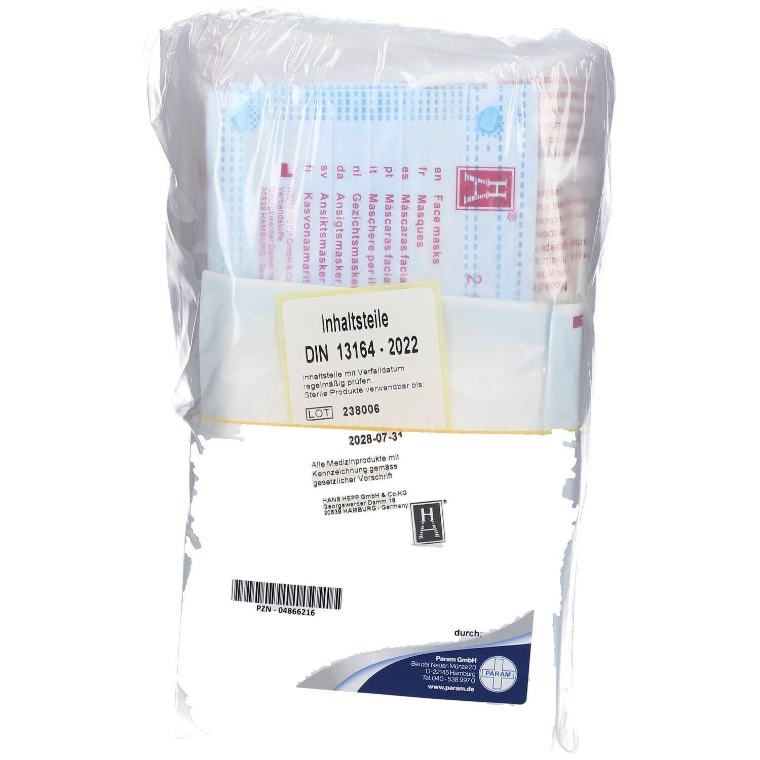 Remplissage de trousse de secours selon DIN 13164-2014, stérile, 1 pièce.