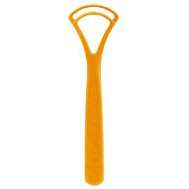 Nettoyeur de langue orange. Manche et surface de nettoyage en une seule pièce. Design ergonomique.