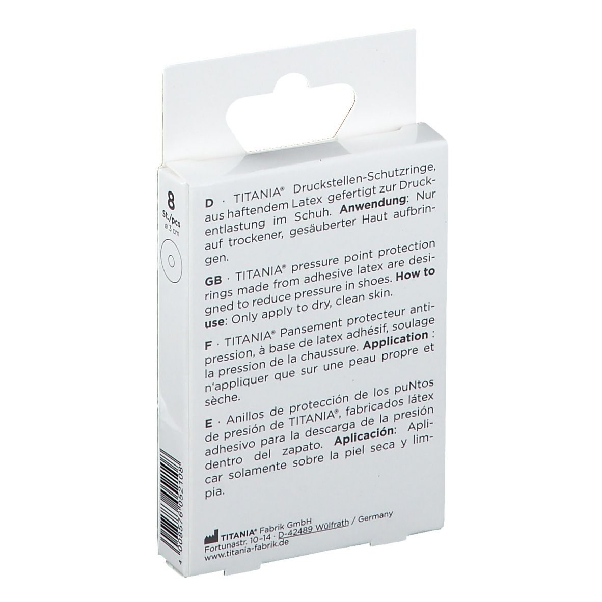 Arrière de l'emballage avec instructions d'utilisation détaillées pour les anneaux protecteurs TITANIA.