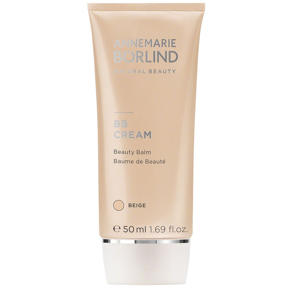 Tube de BB Cream beige. Marque : ANNEMARIE BÖRLIND. Texte : BB CREAM, Beauty Balm. 50 ml. Teinte beige.