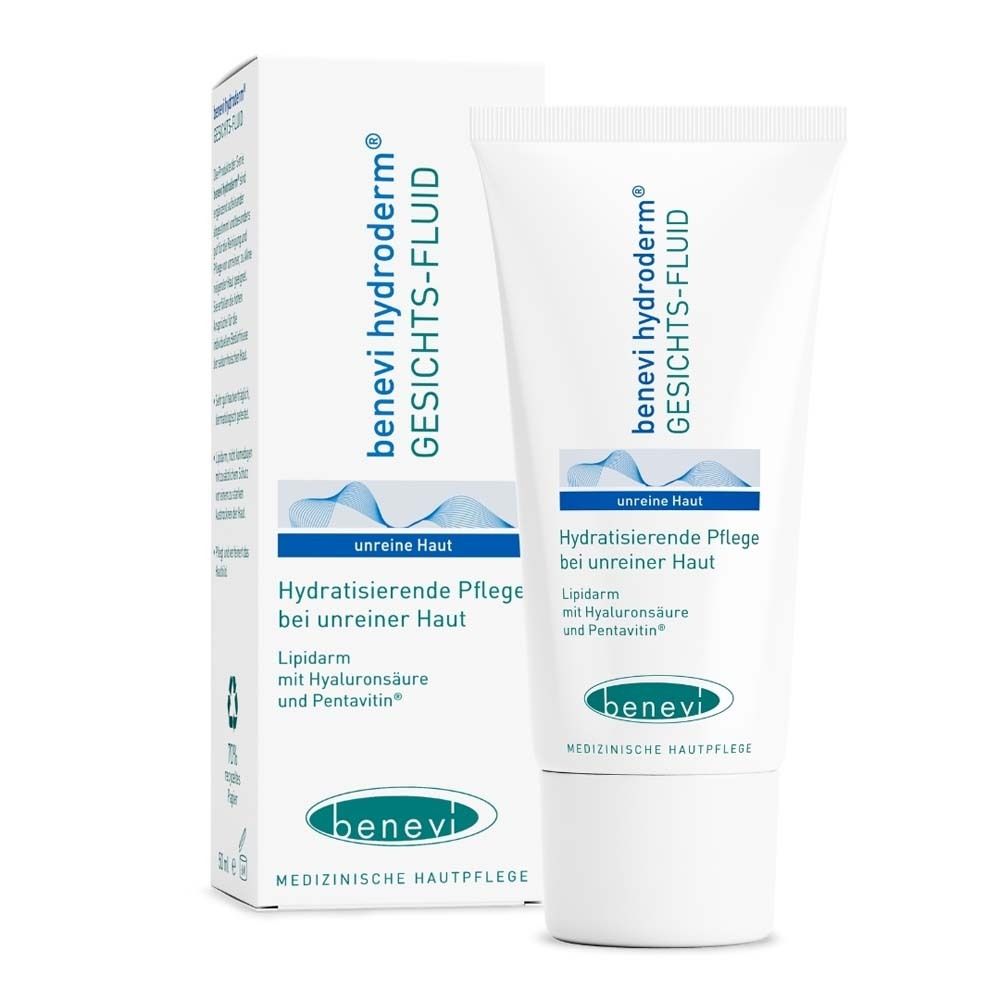 Tube et boîte blanches avec nom et logo du produit. Texte : Soin hydratant pour peaux impures. Soin médical de la peau.