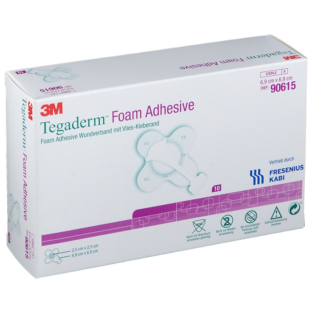 Boîte de 3M Tegaderm Foam Adhesive, 6,9 x 6,9 cm, 10 pièces.