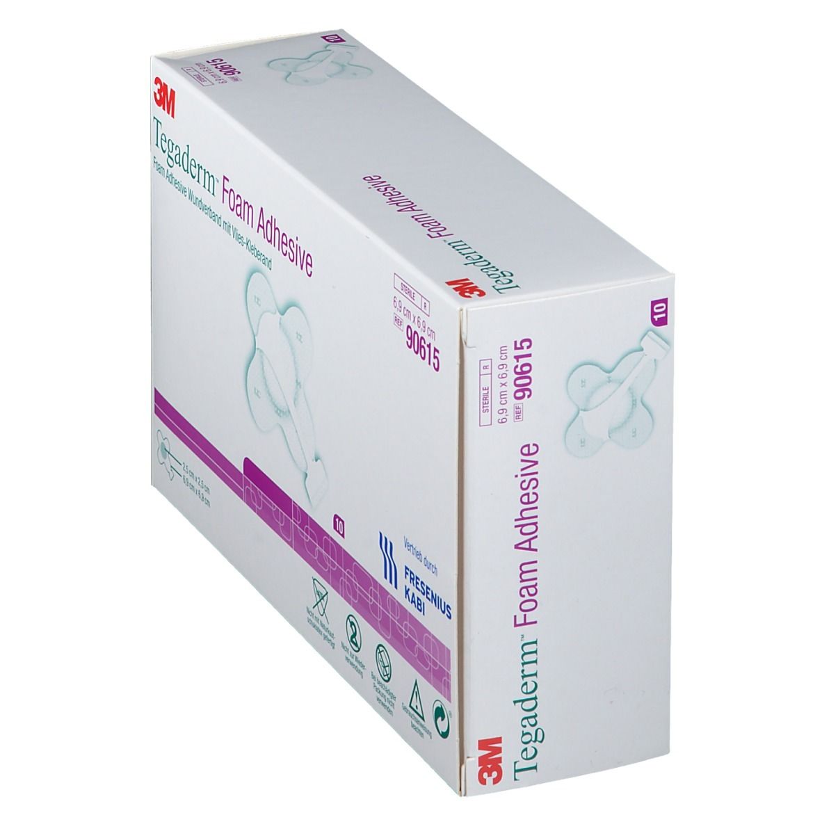 Boîte de 3M Tegaderm Foam Adhesive, 6,9 x 6,9 cm, 10 pièces.