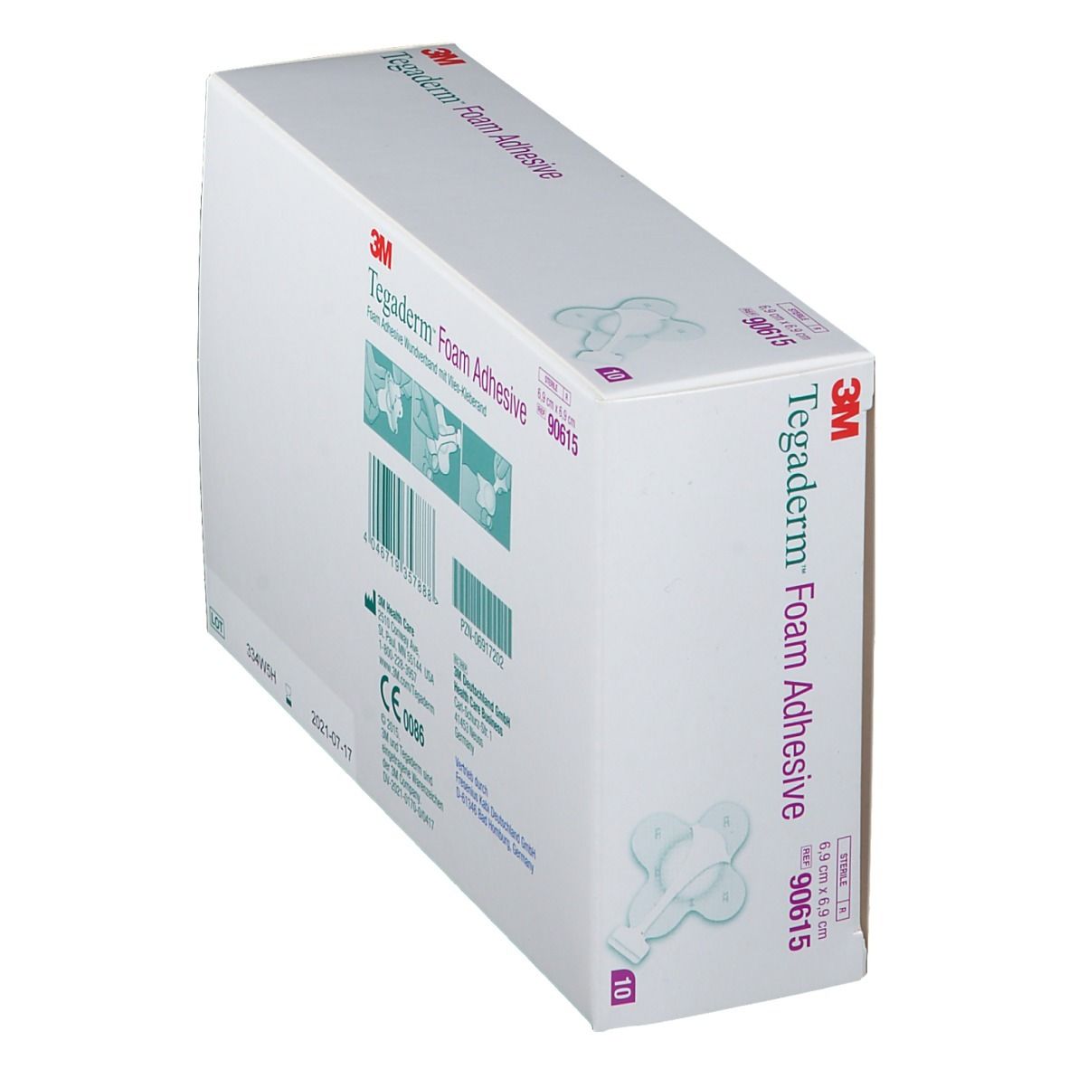 Boîte de 3M Tegaderm Foam Adhesive, 6,9 x 6,9 cm, 10 pièces.