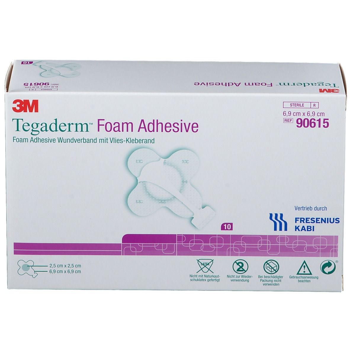 Boîte de 3M Tegaderm Foam Adhesive, 6,9 x 6,9 cm, 10 pièces.