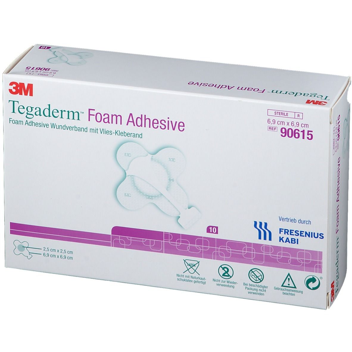 Boîte de 3M Tegaderm Foam Adhesive, 6,9 x 6,9 cm, 10 pièces.