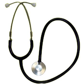 Stéthoscope noir avec embouts auriculaires et pavillon. Tuyau et arceau noirs.