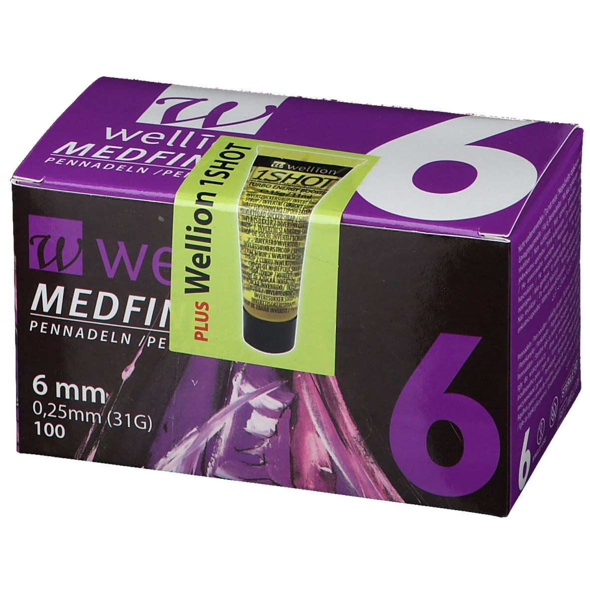 Boîte de 100 aiguilles Wellion Medfine, 6 mm, 0,25 mm (31G).