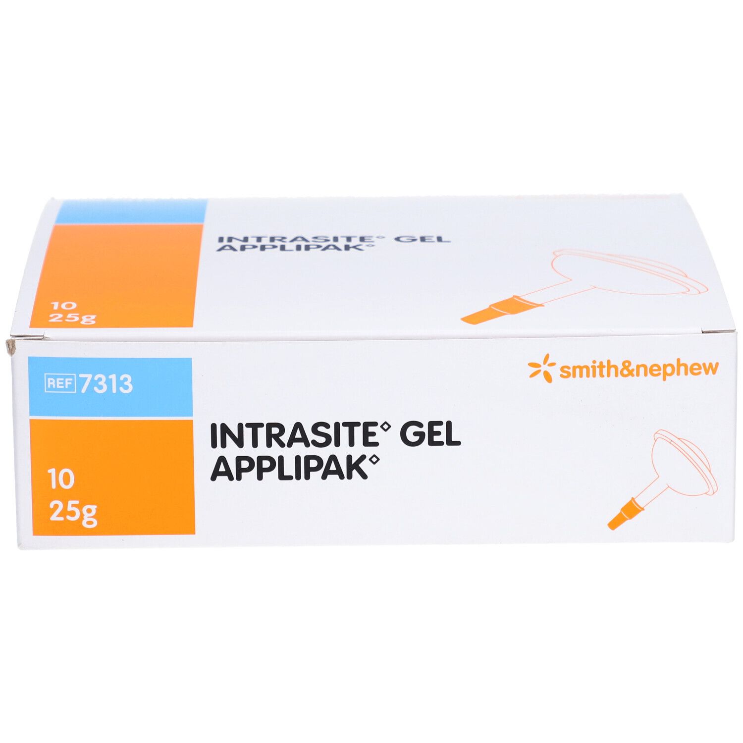 Boîte INTRASITE GEL APPLIPAK. Inscription : 10 x 25g. Logo Smith & Nephew.