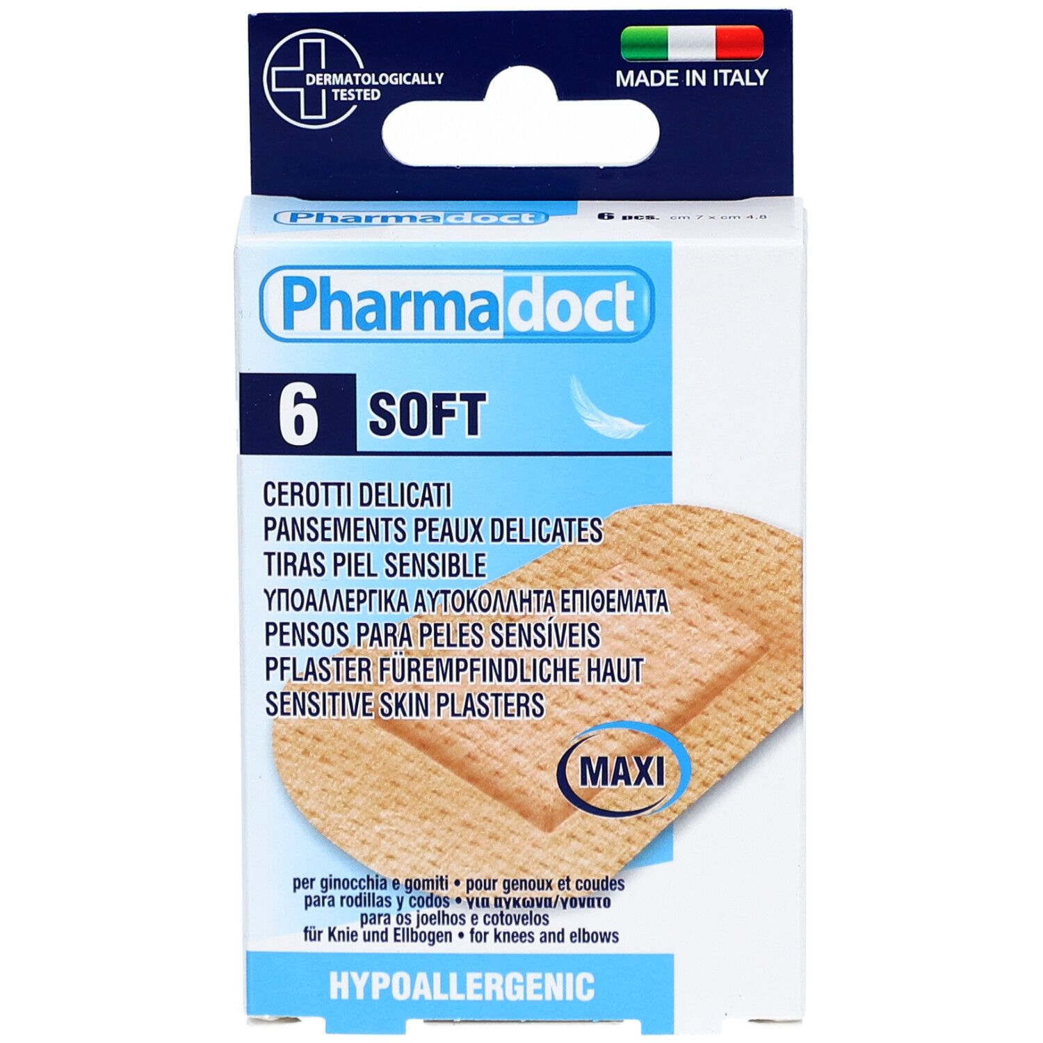 Boîte de pansements pour peaux sensibles Pharmadoct, 6 unités. Format Maxi. Testé dermatologiquement, Fabriqué en Italie.
